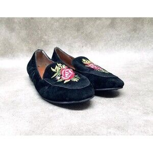 Bambi Womens   Size 39 EUR 8-9 Black  Fabric Slip On Embroidered Loafer Flats